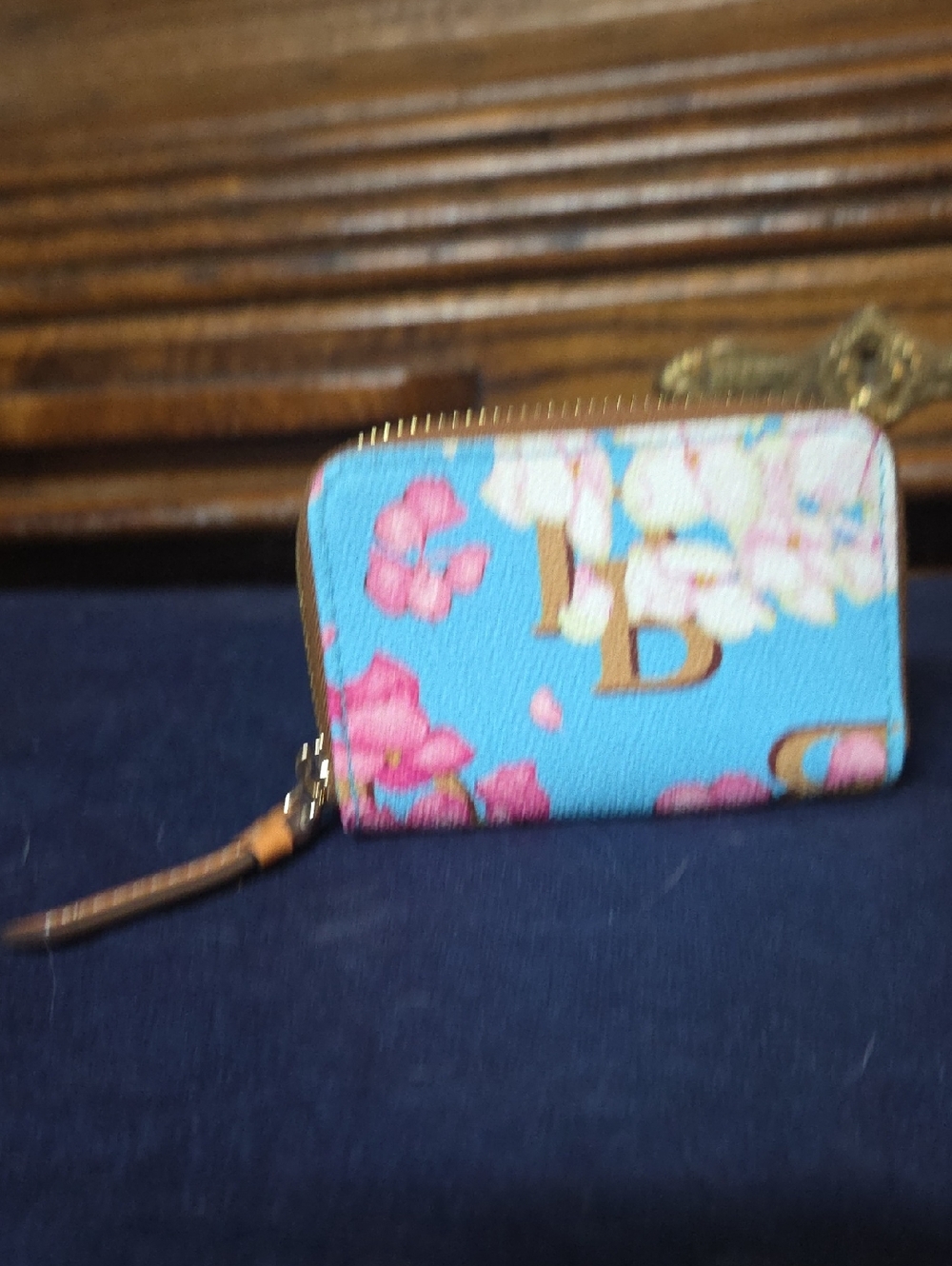 Floral Zip Coin Wallet - Blue
